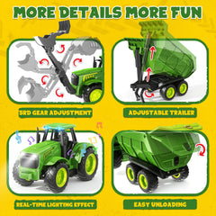 Funwee RC Farm Tractor green remote control with 2.4GHz tech enables multiplayer fun.