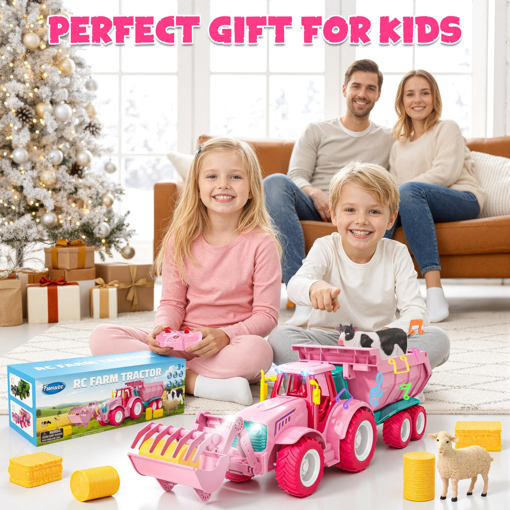 Funwee RC Farm Tractor pink durable design for versatile play.