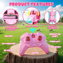 Funwee RC Farm Tractor pink side view showcasing realistic steering action.