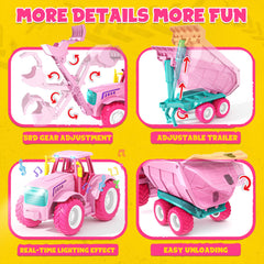 Funwee RC Farm Tractor pink trailer connection enhances the farming setup.