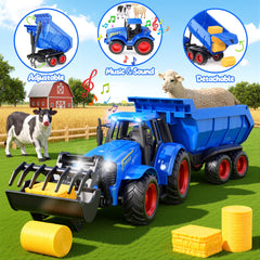 Funwee RC tractor front loader ready to scoop hay for play