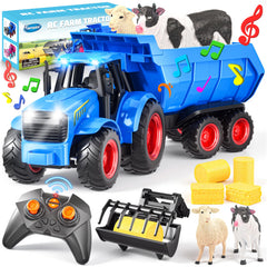 Funwee RC tractor headlights illuminate a vibrant farm play scene for kids
