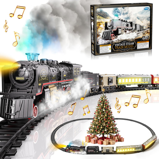 Funwee train set with glowing passenger carriages illuminating nighttime journeys