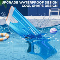 Waterproof design keeps Funwee water gun poolside ready for splashy fun.