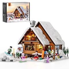 FunWhole Christmas Ski-Cabin exterior with snow covered roof for festive display