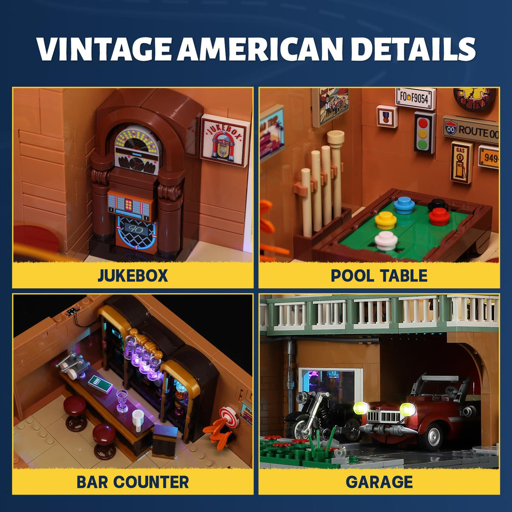 FUNWHOLE Retro motorcycle included for authentic road trip storytelling.