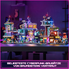 FUNWHOLE complete build with baseplate ready to display a cyberpunk city scene