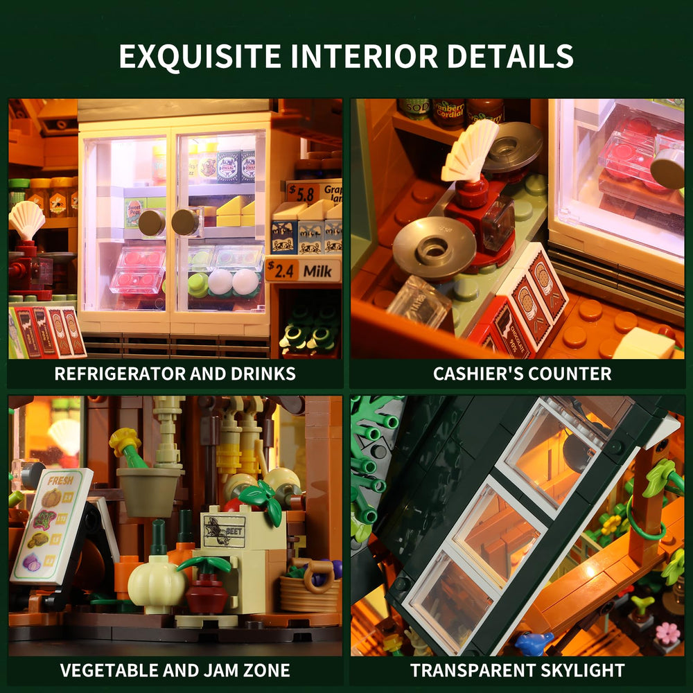 Funwhole Farm-Store refrigerator light highlights the chilled goods area