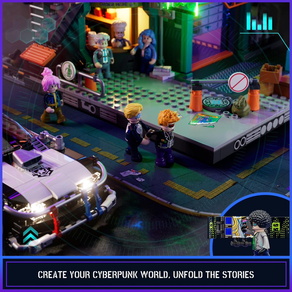 FUNWHOLE Neon City Expansion—works with Cyberpunk Mansion set for new adventures.