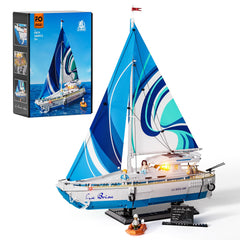 FUNWHOLE Sailboat La Brisa lighting-building-bricks-set on display, front-view showpiece for home decor