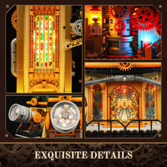 FUNWHOLE Steampunk Observatory Tower blue indicator lights highlight system status and detail.