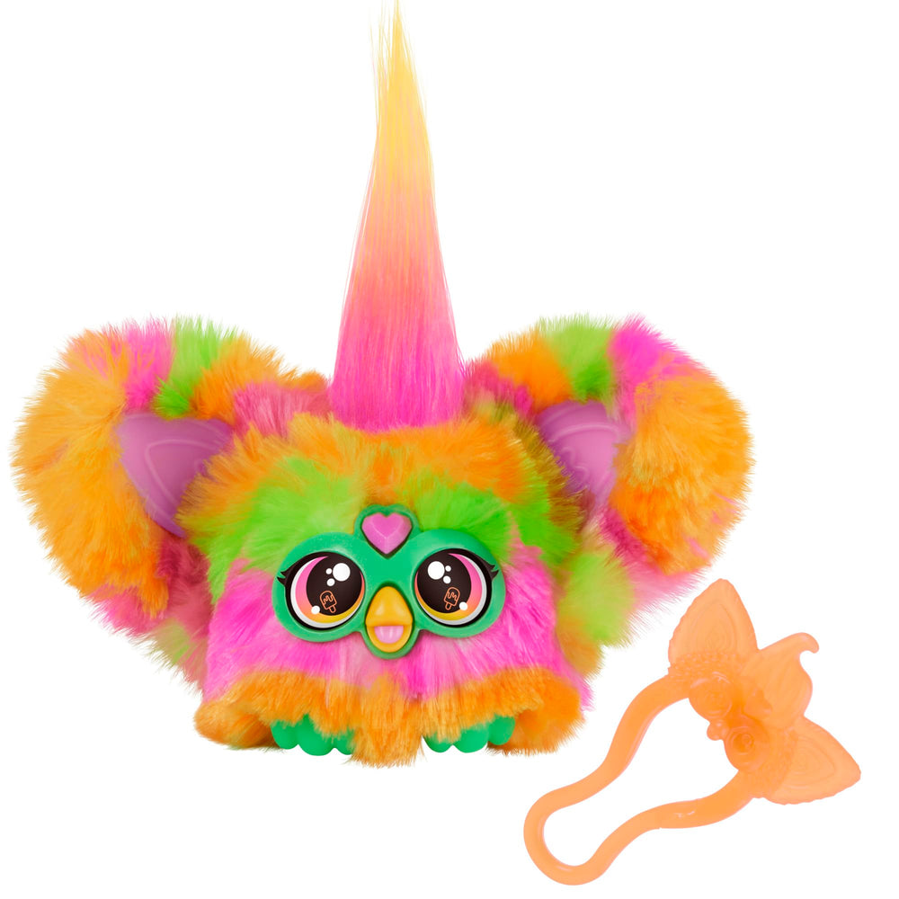 Furby Furblets Par-Tay mini friend with backpack clip for easy travel.
