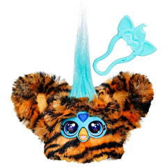 Furby Furblets Ty-Bee mini friend clipped to a backpack for on-the-go play