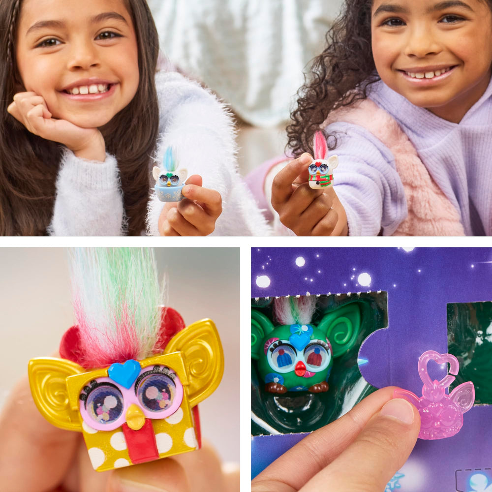 Furby Minis stickers with cheerful holiday designs for decorating and sharing.