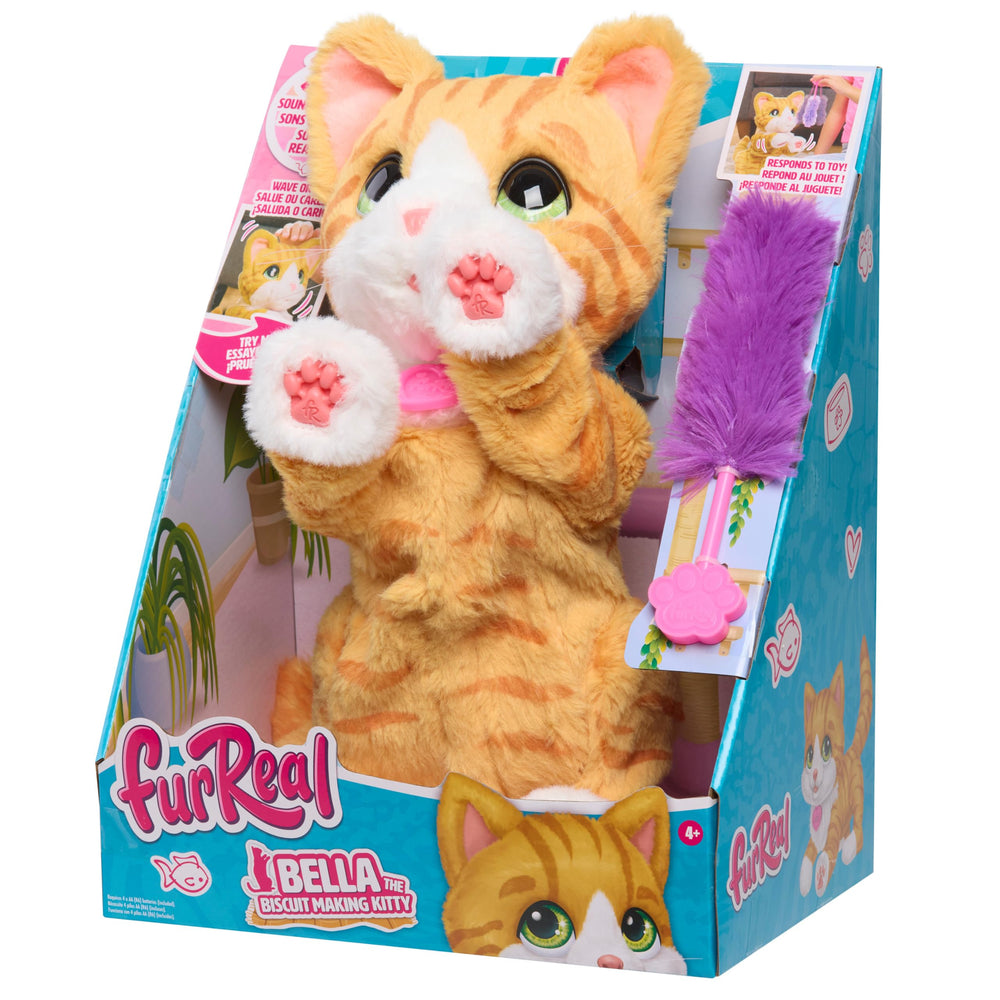 FurReal Bella the Biscuit-Making Kitty closeup shows soft plush and interactive kneading play.