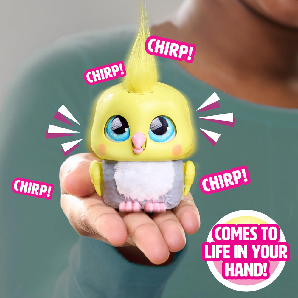 furReal Handfuls Chirps the Cockatoo belly touch triggers satisfying feeding sounds.