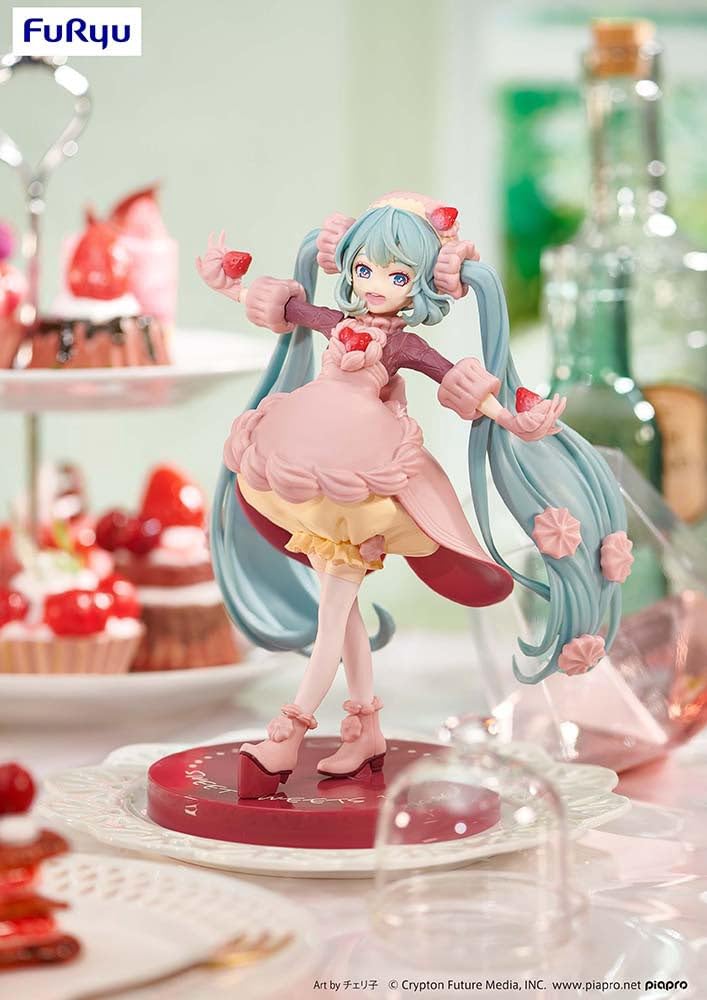 Detail view of glossy strawberry chocolate finish on Furyu Miku figure