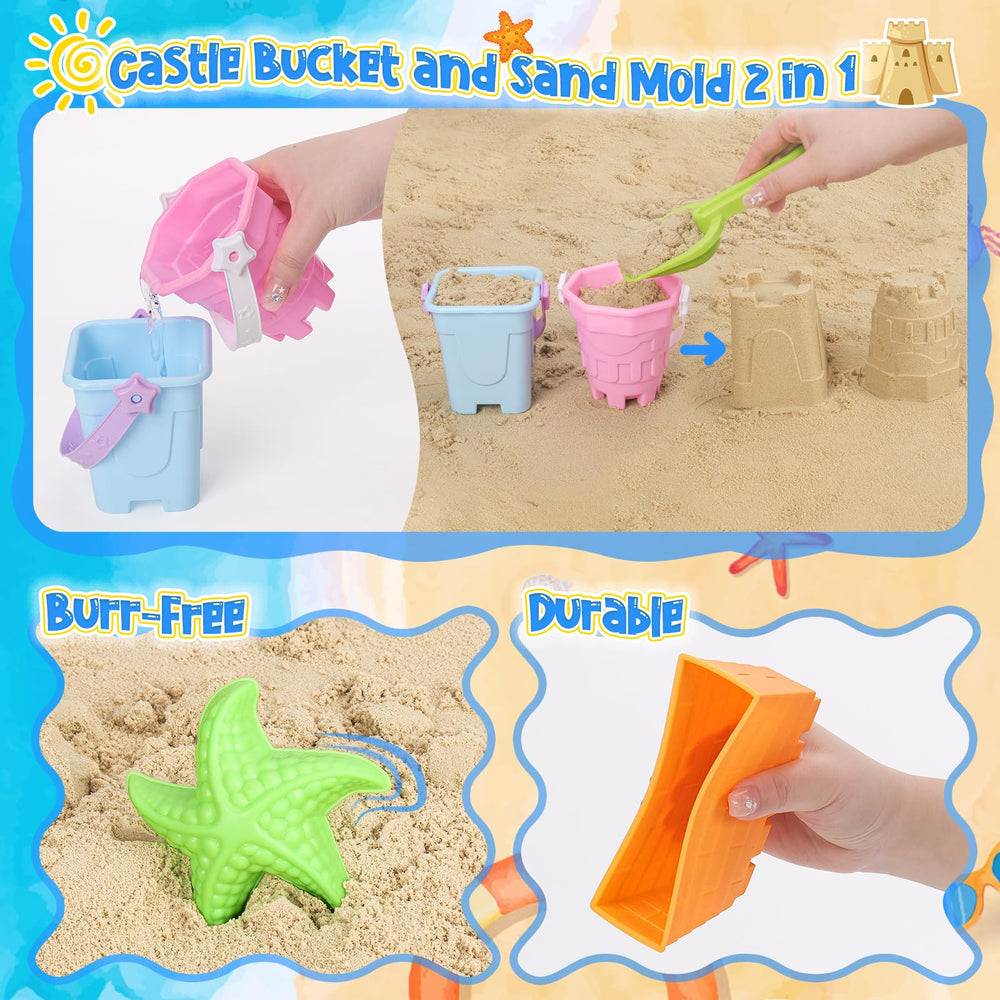 FUSPWEAO castle molds set boosting kids' imagination while shaping intricate sand structures.