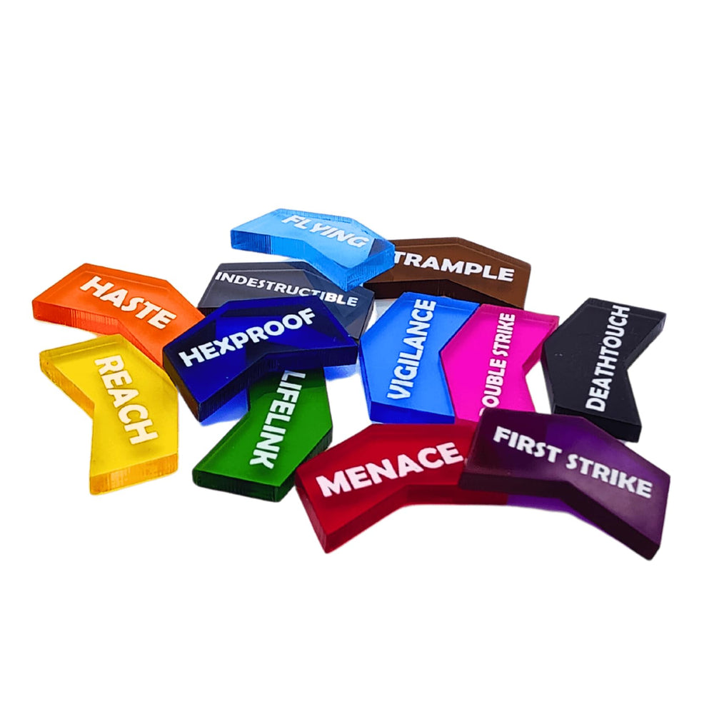 Futhark colorful acrylic keyword tokens ready for fast mana and keyword tracking during play.