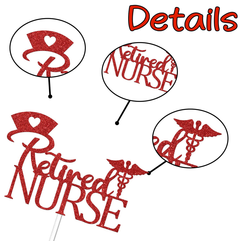 FUUF retired nurse cake topper red glitter side view—one sided glitter for sunlit sparkle.