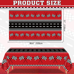 FVEOCR racing car tablecloth in red, black, and white enhances race night decor.