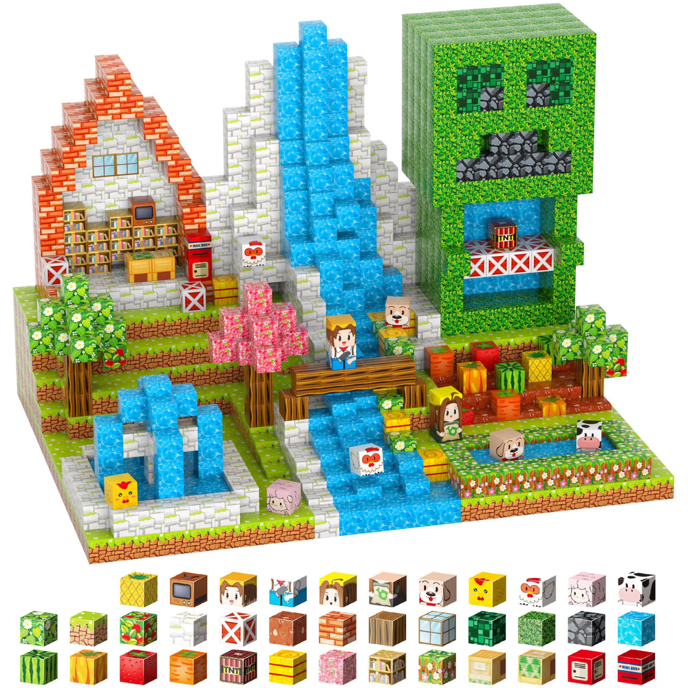 FXZYIXS magnetic farm blocks set view showing colorful pieces for imaginative play.