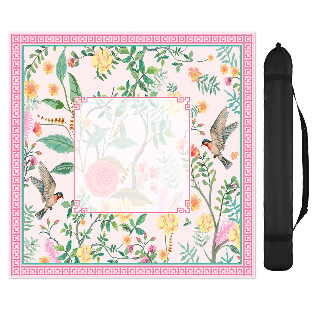 FYSUIMU pink bird floral mahjong mat with 31.5x31.5 inch surface for elegant game nights