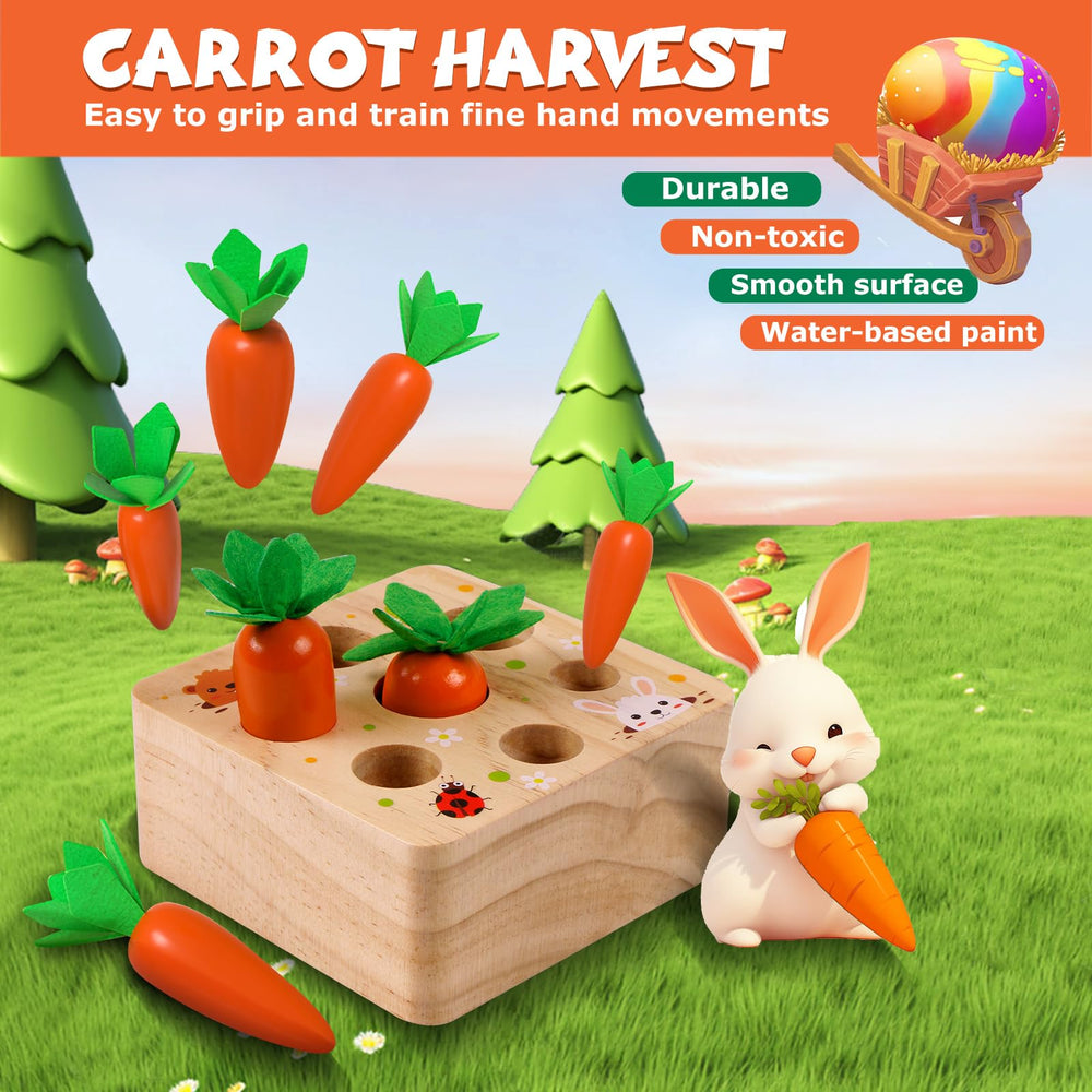 FZHZZ Montessori wooden carrot-hole-sorter: helps practice hole matching and hand-eye coordination.