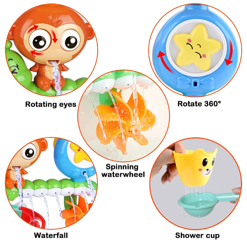 G-WACK monkey bath toy windmill water play builds fine motor skills.