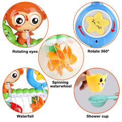 G-WACK monkey bath toy windmill water play builds fine motor skills.