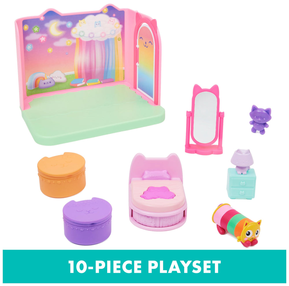 Gabby’s Dollhouse nightstand and kitty lamp add cozy nighttime ambiance