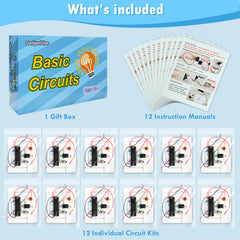 GadgetGlee circuit kit card displays components like bulbs and battery holders for beginners