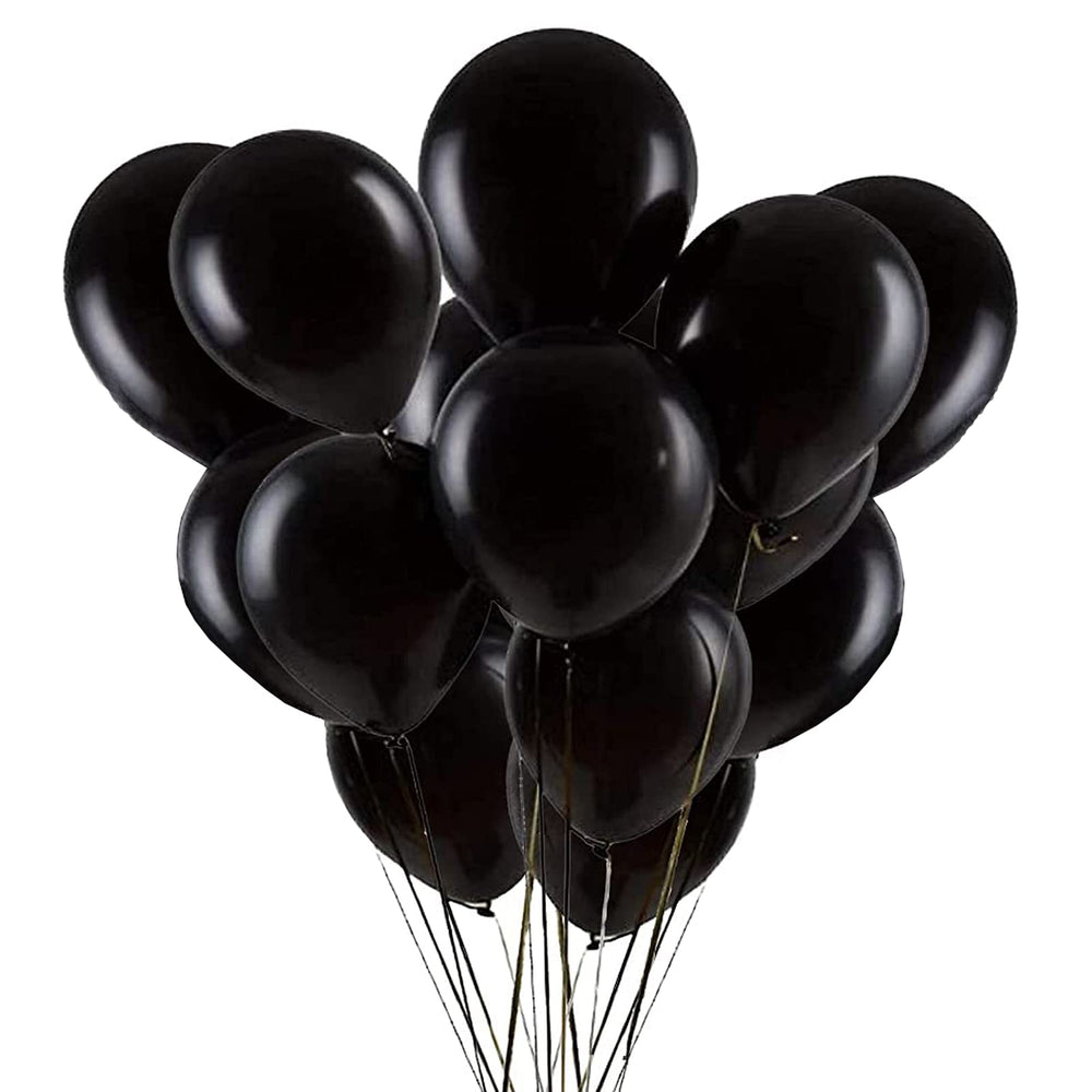 GaesQae black balloons 12 inch pack for Halloween decor with durable latex.