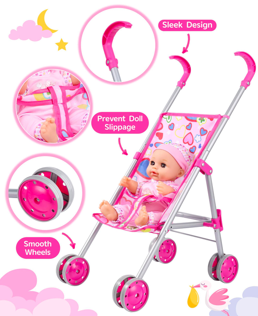 GAGAKU 12-inch doll in stroller highlights lifelike interaction for nurturing pretend play