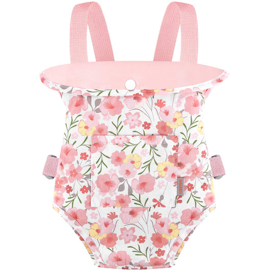 GAGAKU baby doll carrier in pink Rose of Sharon, front view for comfy doll transport