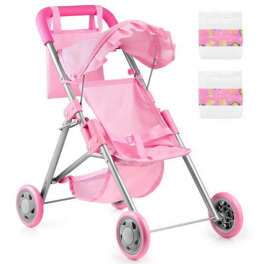 GAGAKU Baby Doll Stroller Pink Open: realistic design invites imaginative play with dolls.