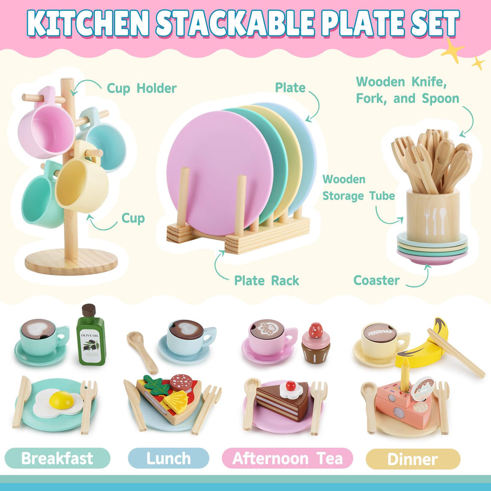 GAGAKU kids wooden play dishes saucers ideal for pretend tea parties and service rituals.