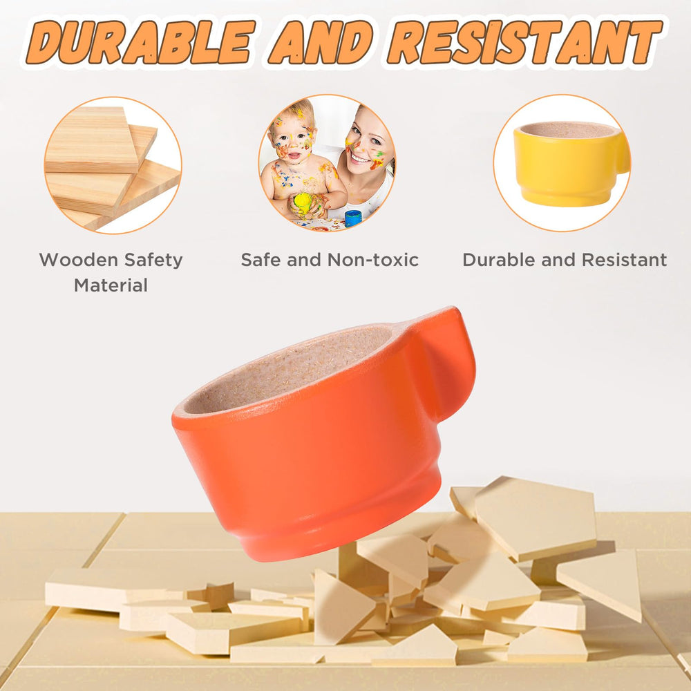 GAGAKU wooden play food cups support easy grip for small hands.