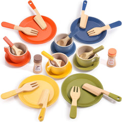 GAGAKU wooden play food plates for kids encourage imaginative meals.