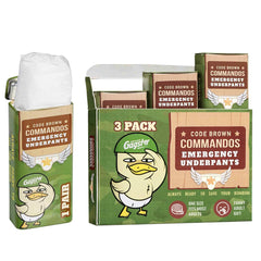 Gagster emergency underpants in tin box show three flexible pairs for instant, humorous practicality
