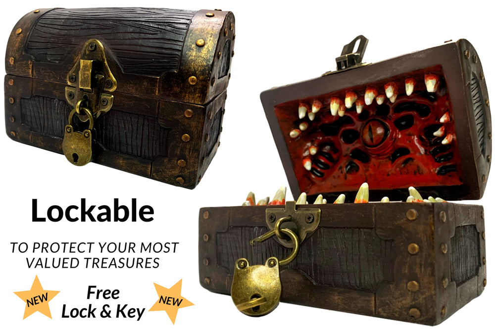 Galdor's Guild Mimic Chest close-up highlights lockable hinge and secure travel.