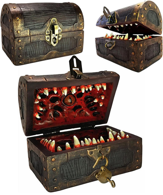 Galdor's Guild Mimic Chest dice storage closed lid shows sturdy poly resin build.