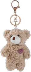Galepromot brown bear with pink heart plush keychain for backpacks and bags.