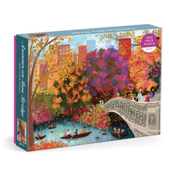 Galison Autumn on Bow Bridge puzzle box with vibrant fall scene for family fun