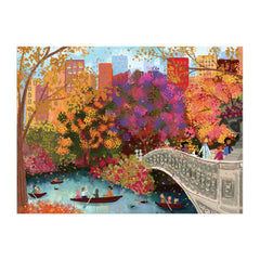 Galison Autumn on Bow Bridge puzzle pieces showing rich colors for challenging entertainment