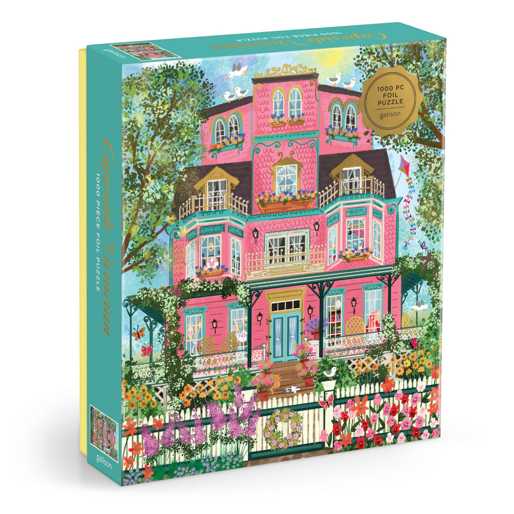 Galison Capeside Victorian foil puzzle by Joy Laforme features a blooming manor, ideal for relaxing evenings.