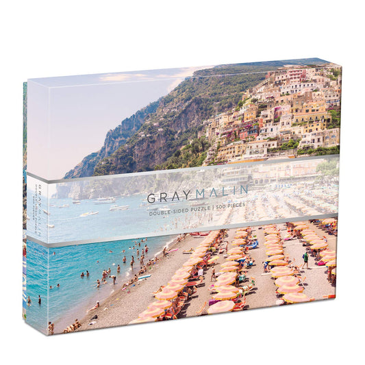Galison Gray Malin Italy two-sided puzzle Positano photo featuring pastel houses for bright, engaging puzzles.