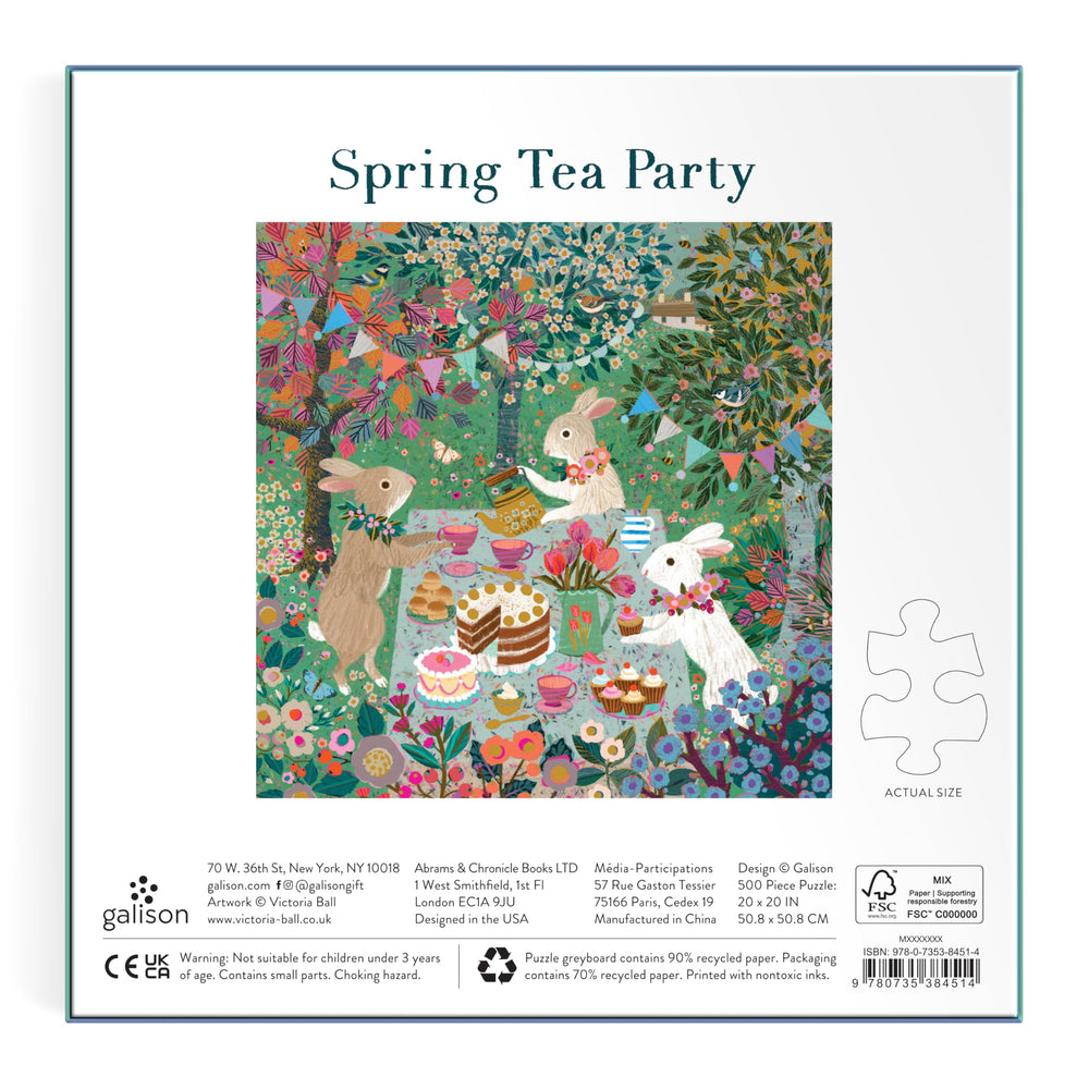 Galison Spring Tea Party: garden bunnies amid blooms, ideal for spring decor contrasts and display
