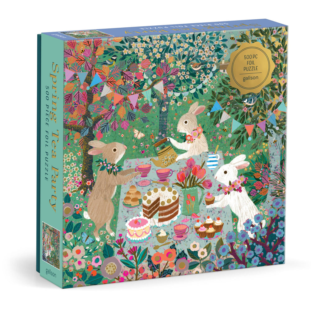 Galison Spring Tea Party: rabbits in a tea-party scene, perfect for family puzzle night