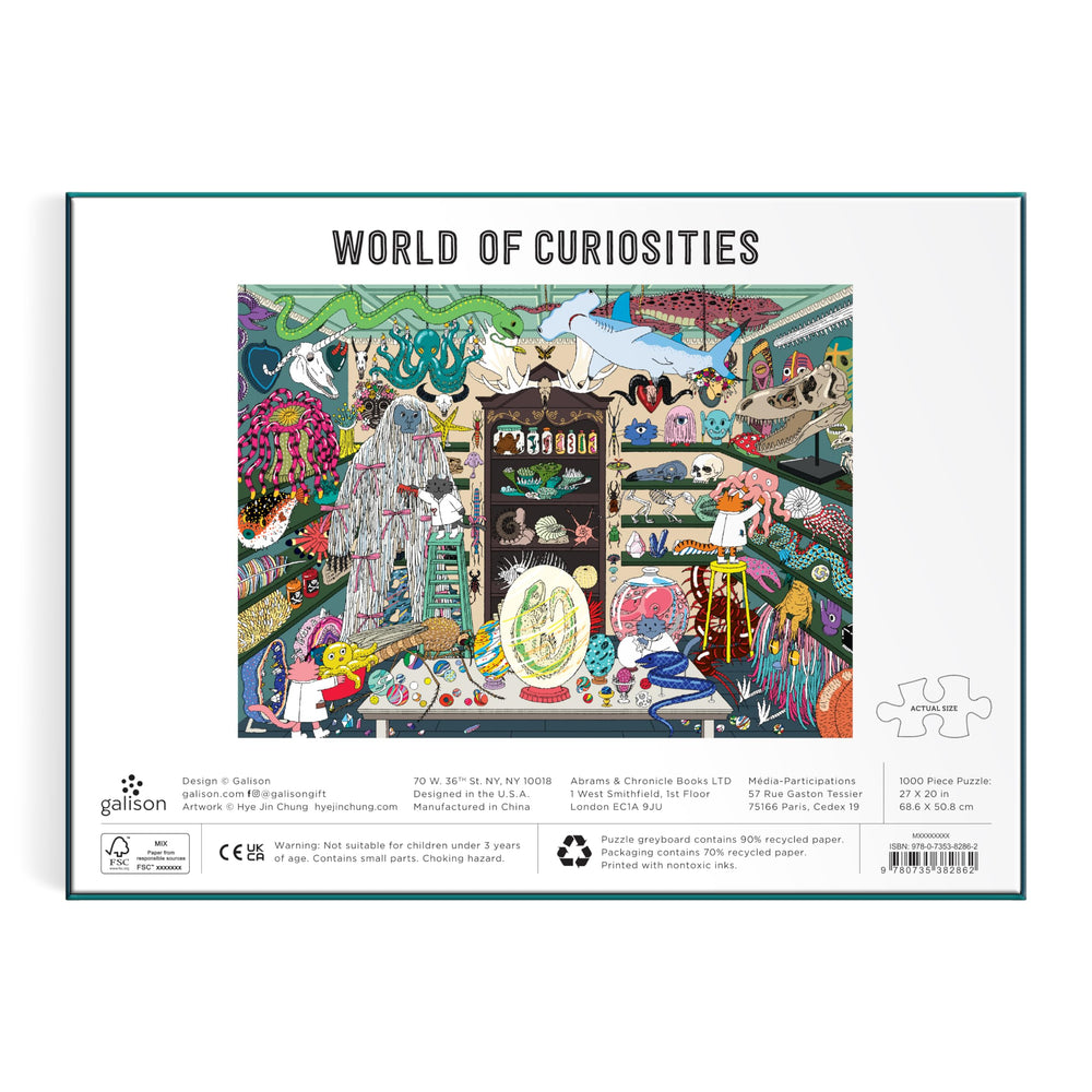 Galison World of Curiosities puzzle shows a spooky shop scene with witty details.